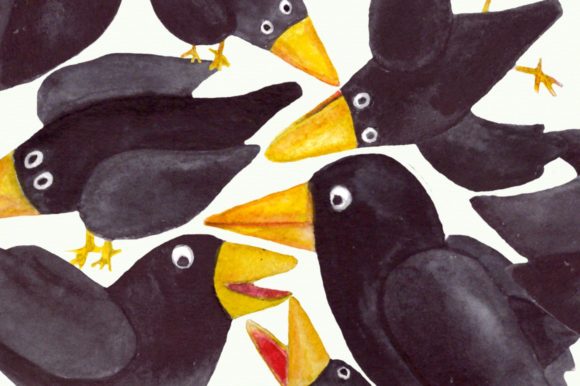 15 Watercolor Crows Clip Art Set and Illustrations
