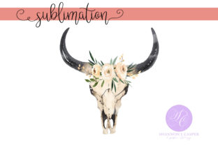 Boho Cow Skull with Watercolor Flowers Illustrations
