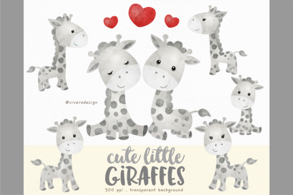 Cute Little Giraffes Watercolor Clipars and Illustrations