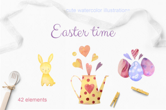 Easter Time. Set of Watercolor Elements