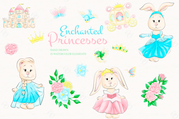Enchanted Princesses Watercolor Clipart and Illustrations