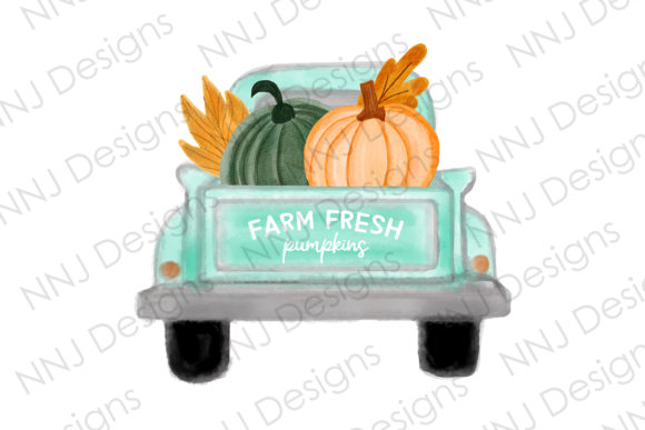Farm Fresh Pumpkins PNG Watercolor Truck
