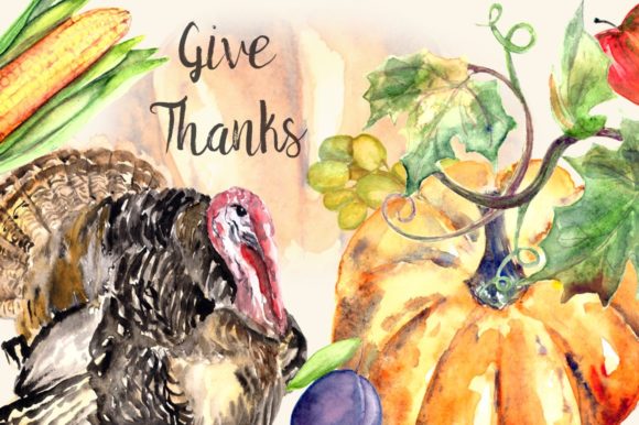 Give Thanks - Watercolor Clipart Set