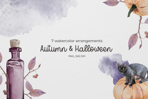 Halloween Watercolor Arrangements Illustrations