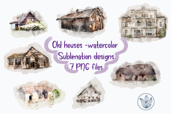 Old Houses Watercolor Sublimation Png and Illustrations