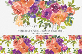 Orange Purple Watercolor Flowers Set for Illustrations