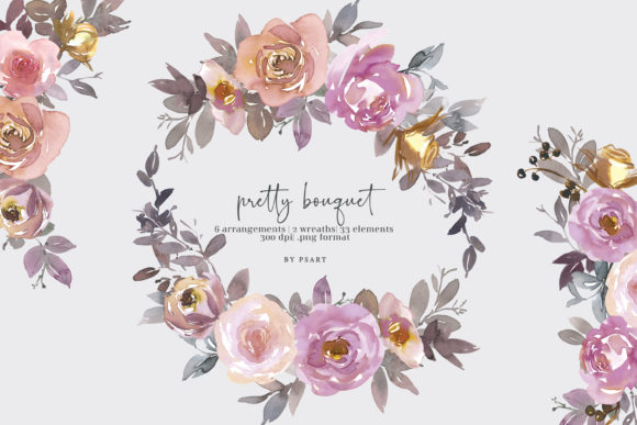 Pretty Bouquet Watercolor Clipart Set & Illustrations