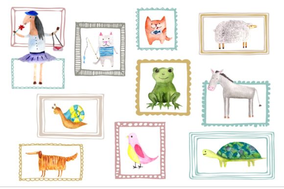 Watercolor Animal Buddies Clipart and Illustrations