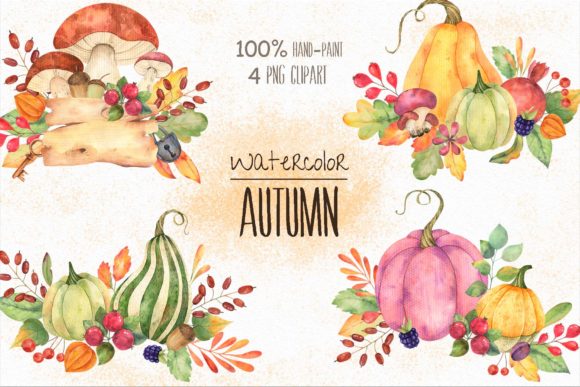 Watercolor Autumn Compositions and Illustrations