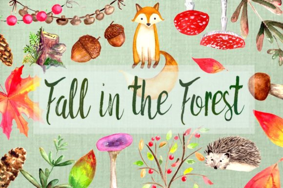 Watercolor Fall Clip Art Set and Illustrations