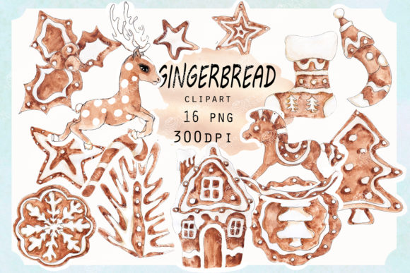 Watercolor Gingerbread Cliparts and Illustrations