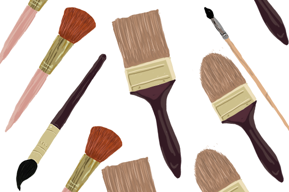 Watercolor Illustration of Brushes and Illustrations