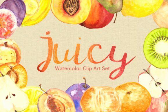 Watercolor Juicy Fruit Clip Art Set and Illustrations