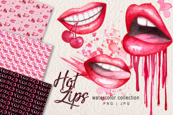 Watercolor Lips Collection and Illustrations