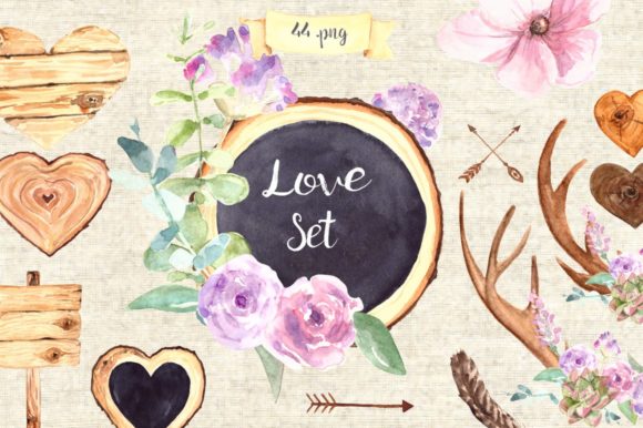 Watercolor Love Clip Art Set and Illustrations
