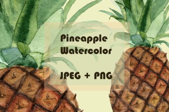 Watercolor Pineapple Clipart Print and Illustrations