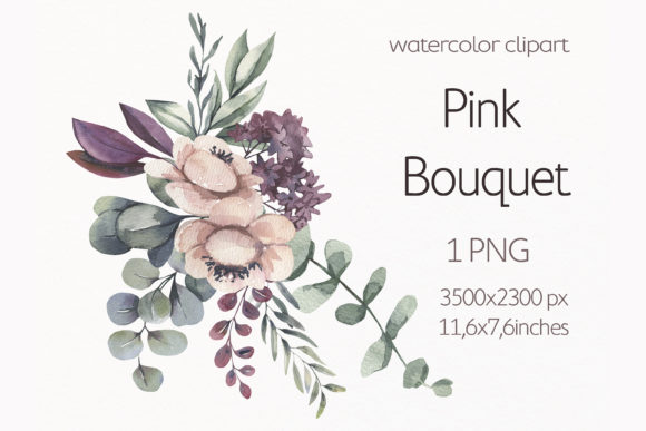 Watercolor Pink Flower Bouquet Illustrations