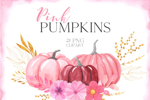 Watercolor Pink Pumpkins Clipart and Illustrations