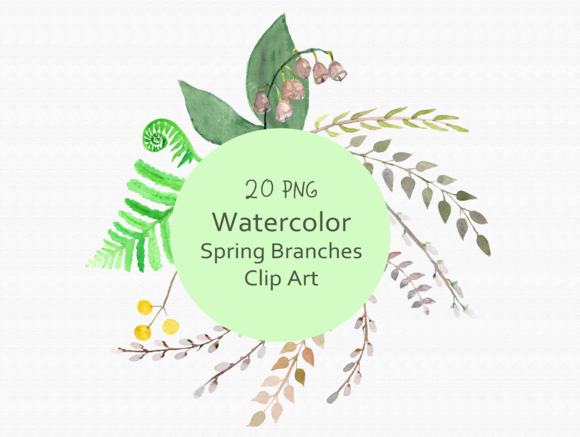 Watercolor Spring Branches Clip Art and Illustrations