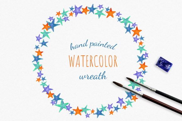 Watercolor Star Wreath Clipart and Illustrations