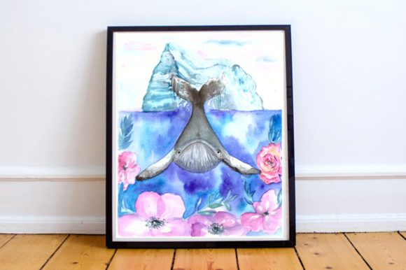 Watercolor Summer Whale Print and Illustrations