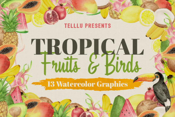 Watercolor Tropical Collection 2 Fruits Illustrations