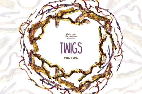 Watercolor Wooden Twigs Illustrations