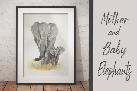 Watercolour Mother and Baby Elephants Illustrations